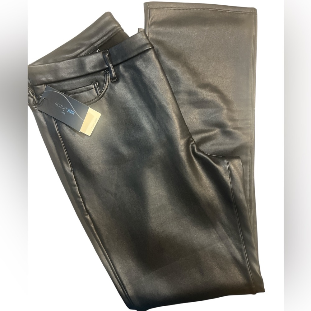 NYDJ Black Faux Leather Trousers NEW Size 14 Lift and Tuck Technology